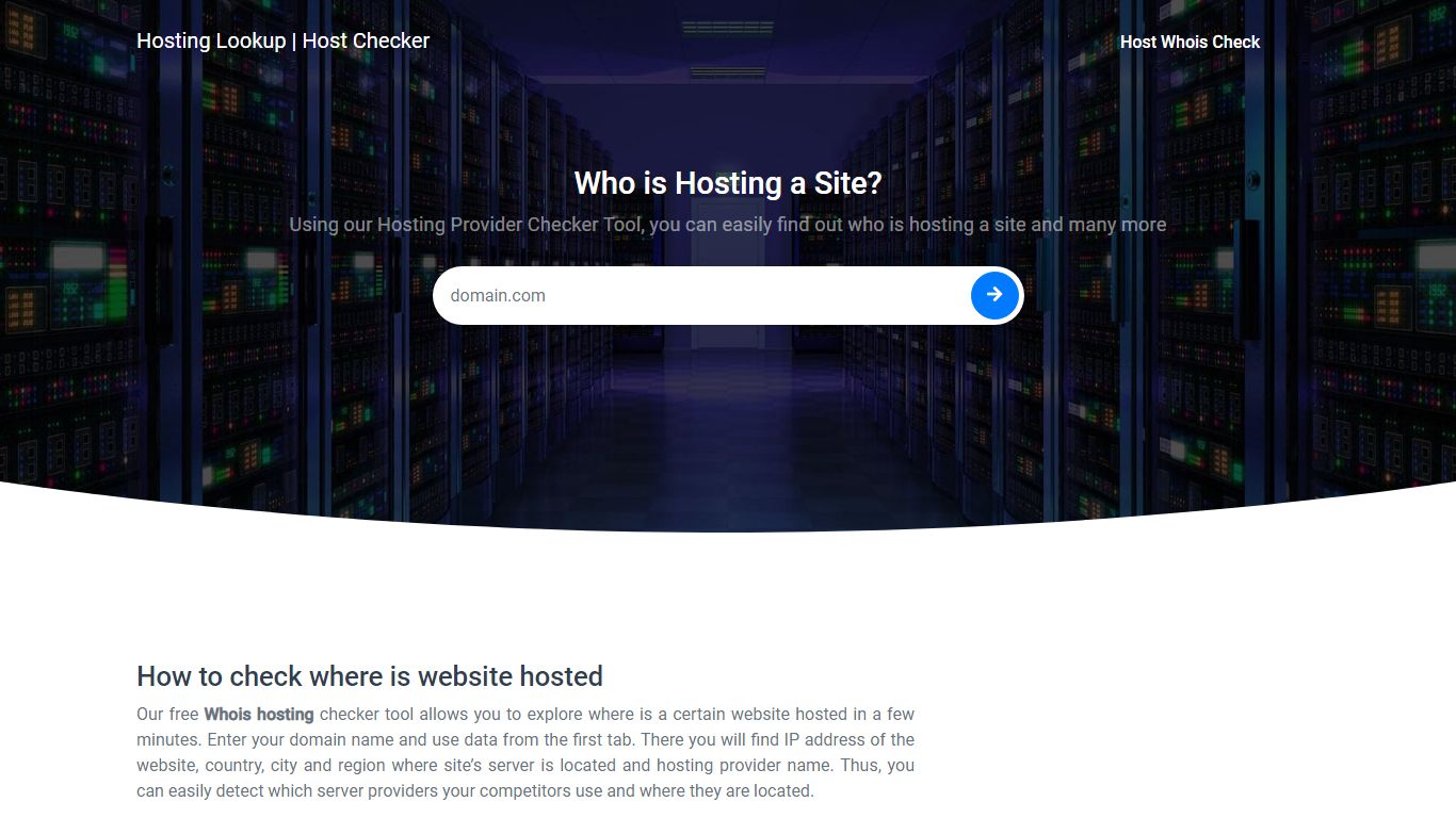 Hosting Lookup | Host Checker | Check Hosting Provider of Any Website